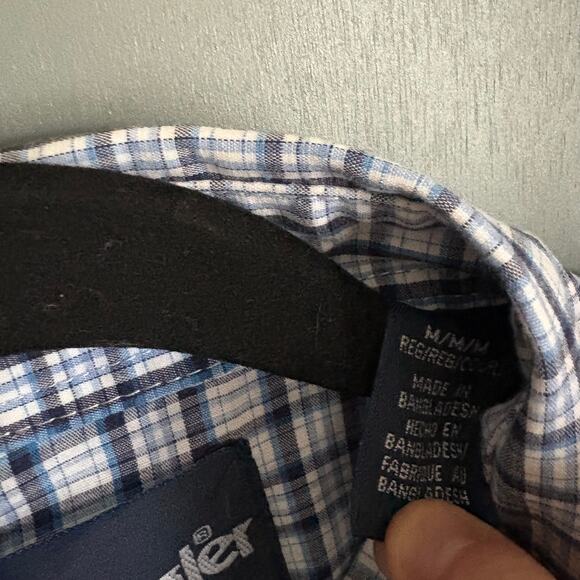 WRANGLER Men's Medium Blue Plaid Windowpane Western Pearl Snap Button Up Cowboy - Picture 5 of 10